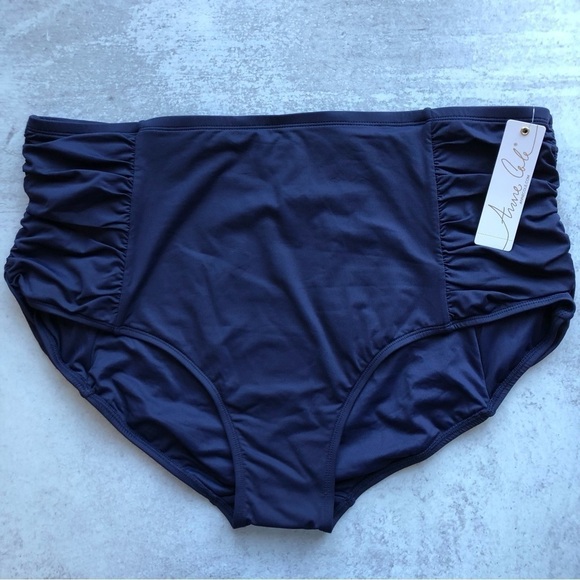 Anne Cole High Waist Side Shirred Tummy Control Swim Bottoms Navy Blue 24W - Picture 11 of 12